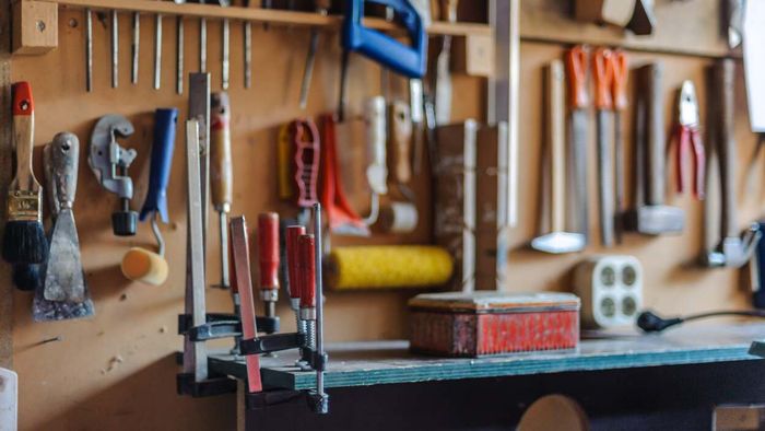 tools neatly arranged near a workbench