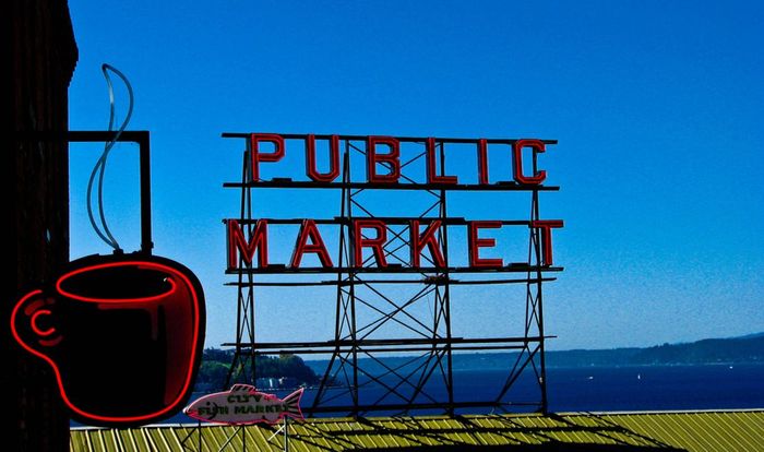 A cup of coffee at the Public Market is a time-honored tradition in Seattle.