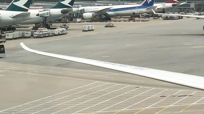 The wingtip of the Boeing 787.