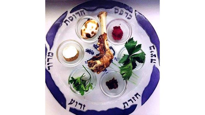 Akasha Restaurant in Los Angeles is serving a full Passover dinner for two, including a Seder plate.