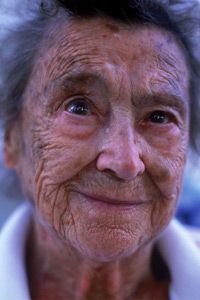 A woman smiling