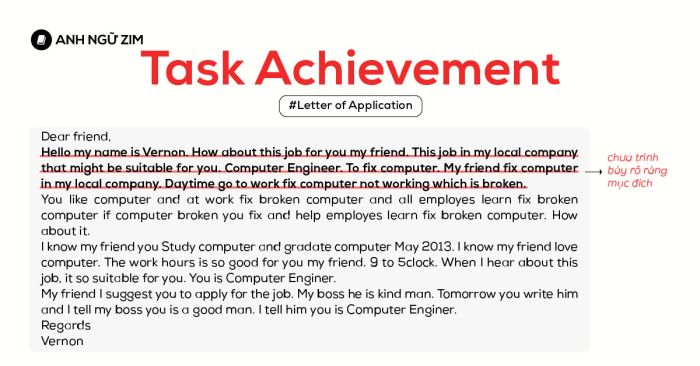 Criteria for Task Achievement in the Letter of Application format in IELTS General Writing Task 1: Methods to improve by 1 band score from 5 – 6