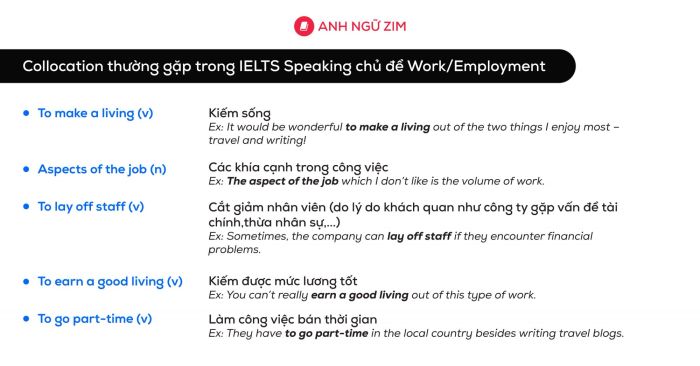 collocation topic workemployment and application in ielts speaking