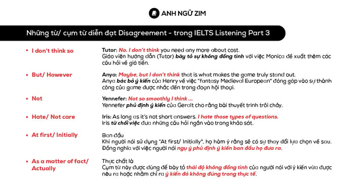 Vocabulary expressing refusal attitudes in IELTS Listening Part 3