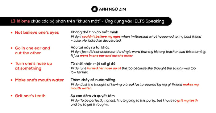 idioms for ielts speaking part 1 13 cụm từ giao tiếp liên quan tới các phần trên khuôn mặt