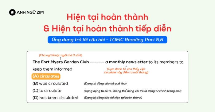 toeic reading part 5 6 thi hien tai su dung va ung dung tra loi cau hoi