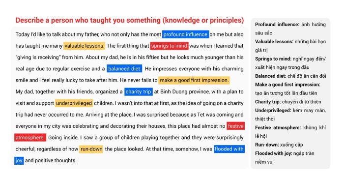 describe an exemplary person who taught you something along with vocabulary