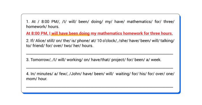 Exercise of future perfect continuous tense with answers and detailed explanations