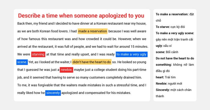 describe an occasion when someone apologized to you model with vocabulary