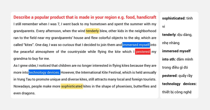 Describe a well-known product originating from your region, e.g., food or handicraft: Sample with vocabulary