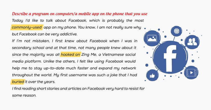 mô tả một chương trình trên máy tính/ứng dụng di động trên điện thoại mà bạn sử dụng bài mẫu kèm từ vựng