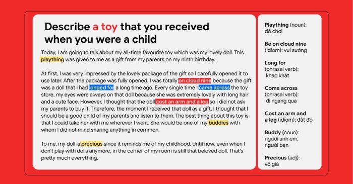 dan y va cau truc tra loi dang describe an object trong ielts speaking part 2