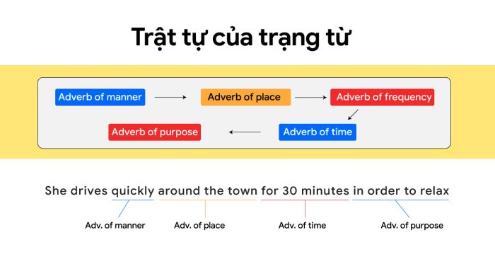 trật tự của trạng từ trong câu tiếng Anh