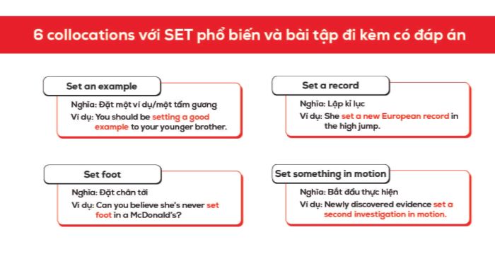 6 common collocations with sets and accompanying exercises with answers