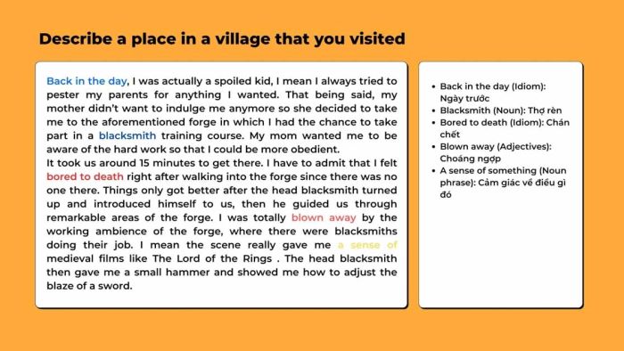 depict a location in a village you visited ielts speaking part 2