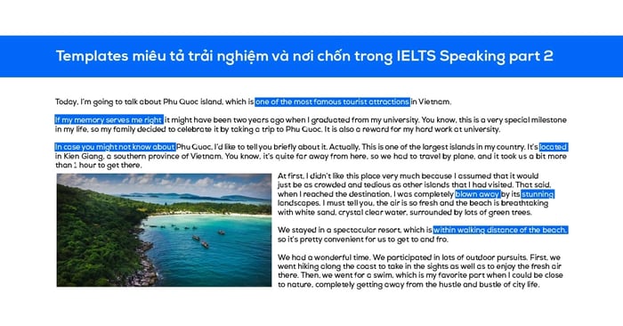 Useful structures for describing experiences and places in IELTS Speaking part 2