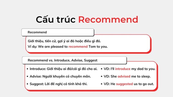 recommend là gì phân biệt với introduce suggest advise