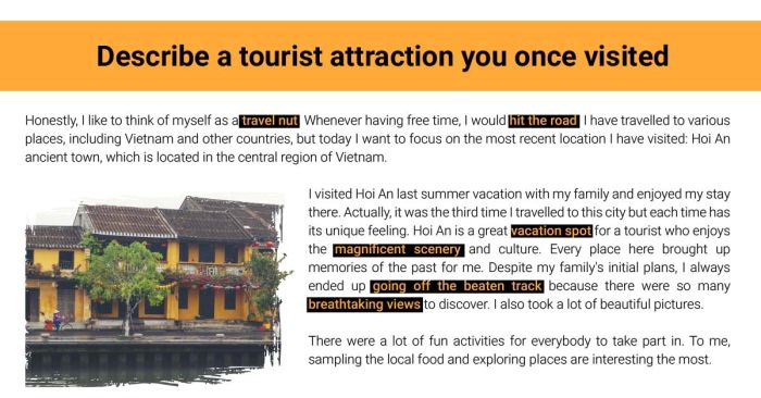 analyze a tourist destination you once visited sample ielts speaking part 2