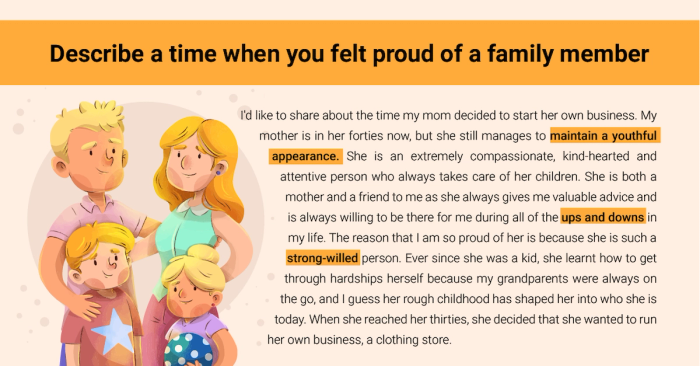 describe an occasion when you experienced pride for a family member sample with vocabulary