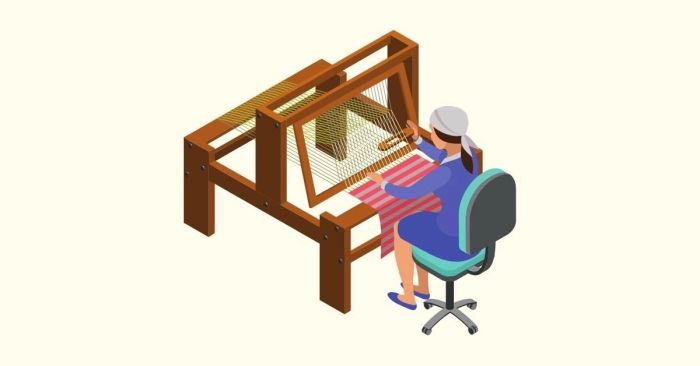 The girl weaving handmade fabric