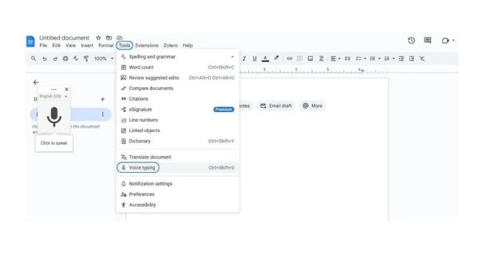 Google Docs Voice Typing