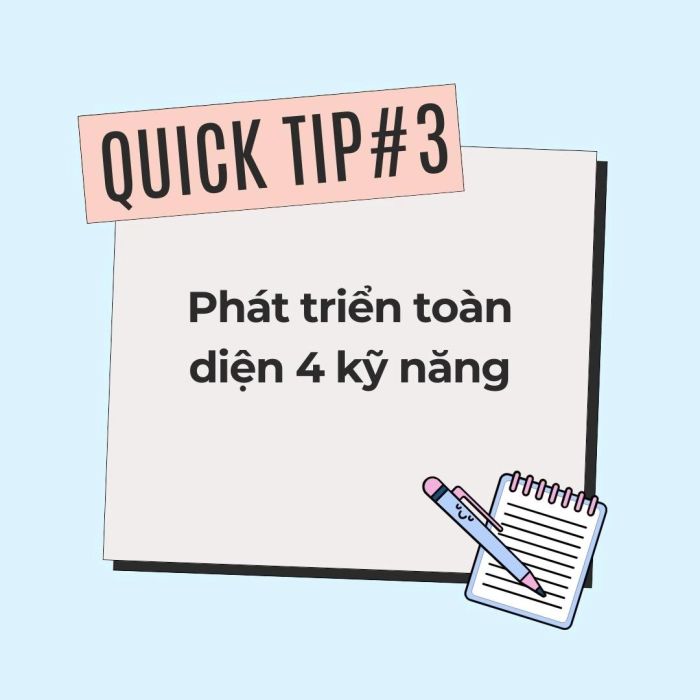 Phát triển đồng đều kỹ năng Nghe, Nói, Đọc và Viết