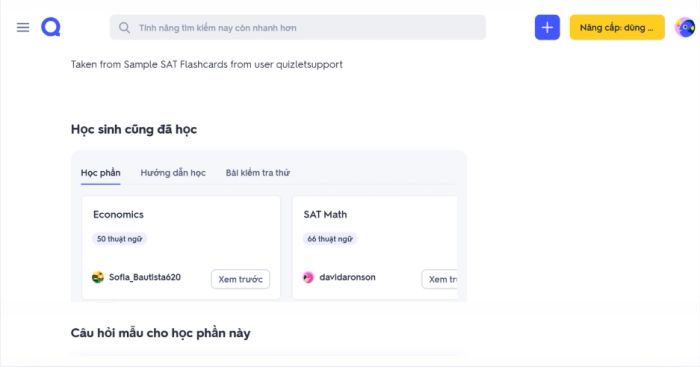 Trang web Quizlet