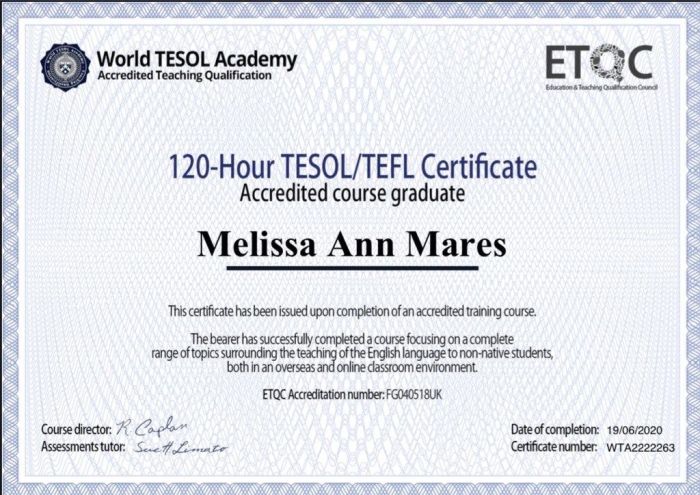 Chứng chỉ TESOL 120 giờ