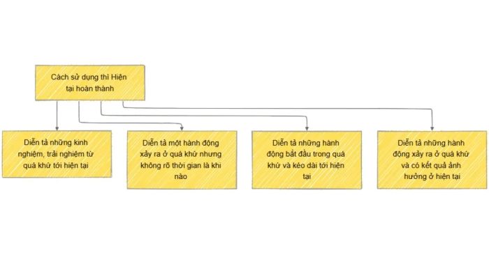 Biểu đồ minh họa các trường hợp sử dụng thì hiện tại hoàn thành
