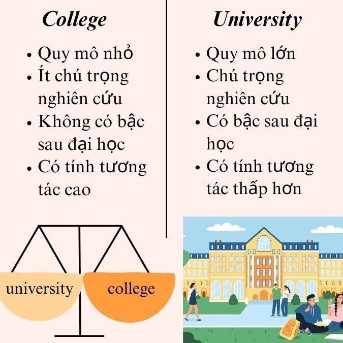 Khác biệt cơ bản giữa College và University