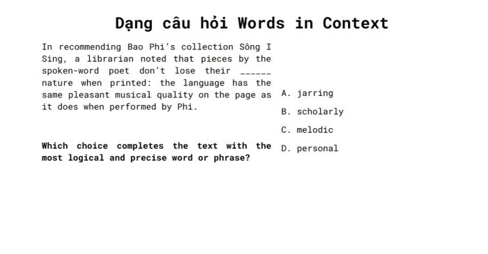Câu hỏi Craft and Structure: Hiểu nghĩa từ theo ngữ cảnh