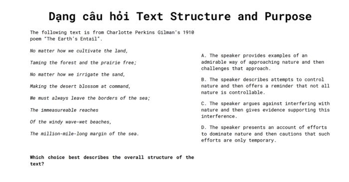 Câu hỏi Craft and Structure: Cấu trúc và Mục đích Văn bản