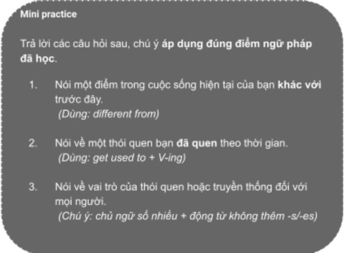 Bài thực hành nhỏ 3 - IELTS Speaking Part 3: Thói quen / Toàn cầu hóa