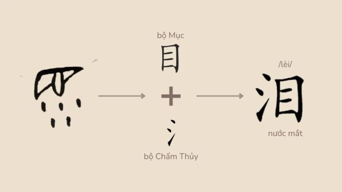 Nhìn bộ thủ để đoán nghĩa: Chữ 泪 (Nước mắt)