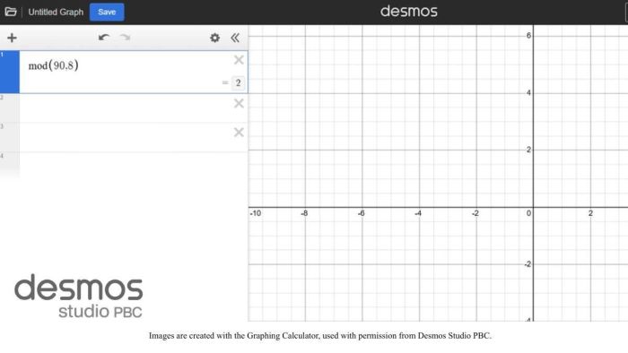 Tìm phần dư của 90 và 8 trên Máy tính đồ họa Desmos