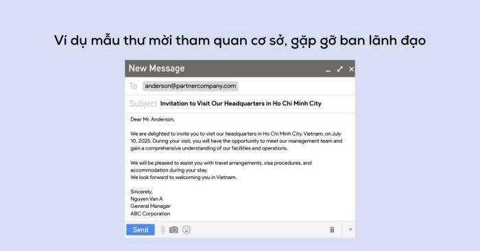 Mẫu thư mời tham quan trụ sở công ty bằng tiếng Anh