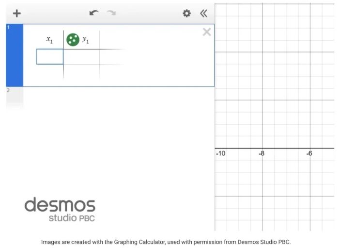Table feature on the Desmos Graphing Calculator
