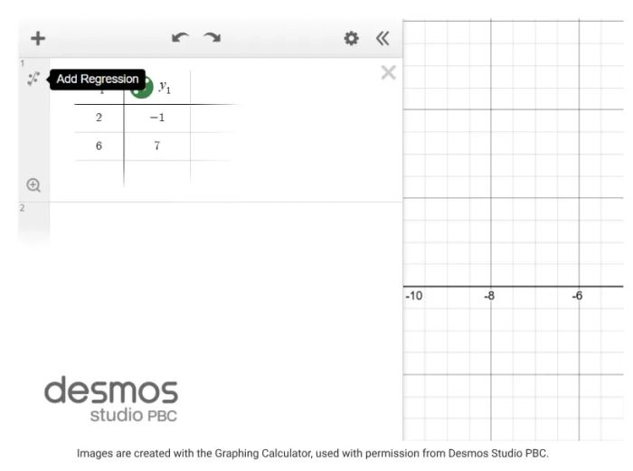Add Regression feature on the Desmos Graphing Calculator