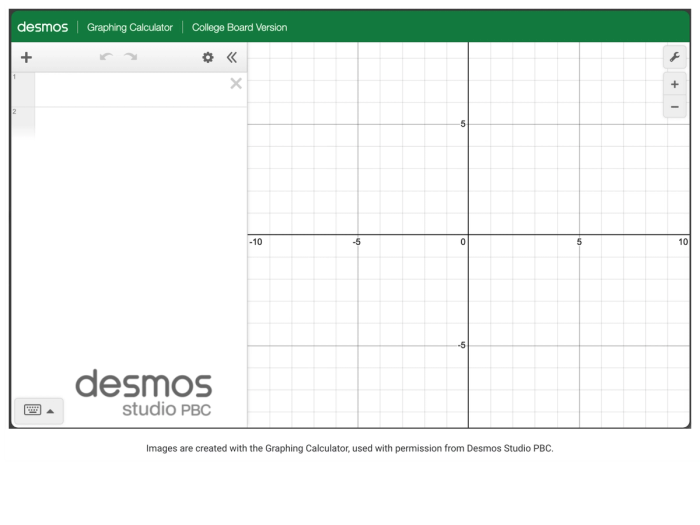 Interface of the Desmos Graphing Calculator tool