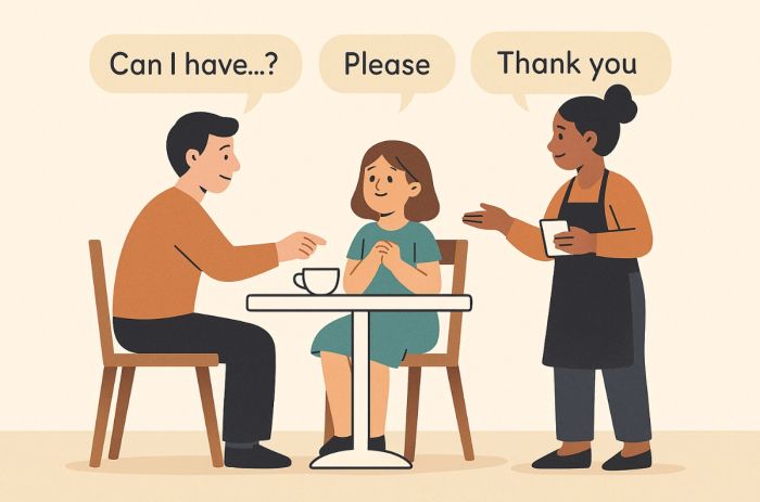 Dạy kỹ năng giao tiếp lịch sự qua lời chào và yêu cầu trong các tình huống thực tế.
