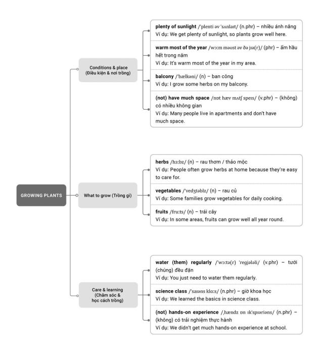 Từ vựng IELTS Speaking Part 1 Chủ đề Growing Plants - Mindmap 1