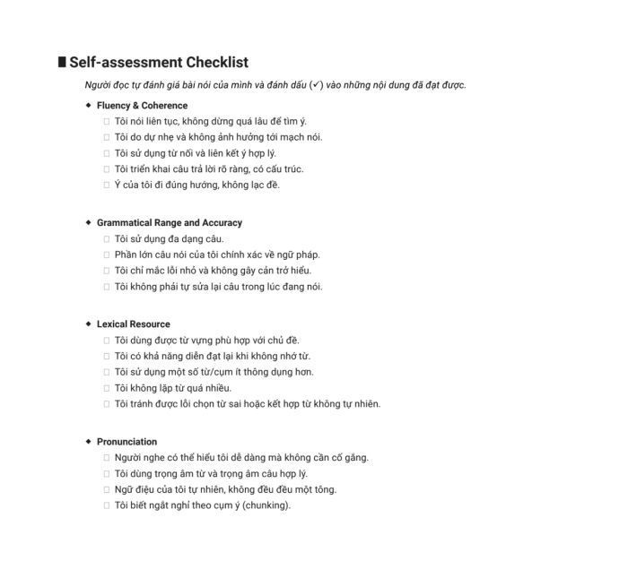 Danh sách tự đánh giá (Self-assessment Checklist)