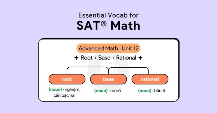 key terms for SAT math advanced math unit 12 root base rational