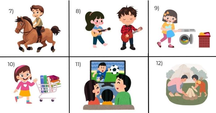 Bài 5: Dựa vào hình ảnh dưới đây, đặt câu hỏi và trả lời theo thì hiện tại tiếp diễn