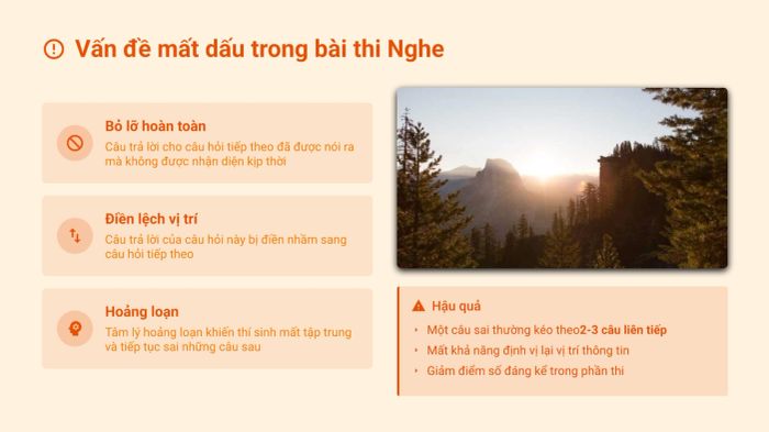 Khó khăn khi mất dấu trong phần thi Nghe