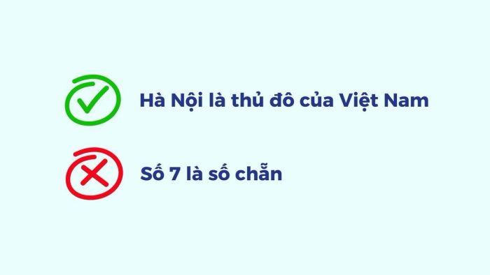 Ví dụ minh họa mệnh đề đúng và mệnh đề sai