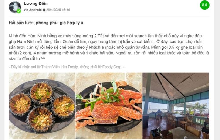 Nhà hàng Bé Ghẹ - Địa điểm hải sản bình dân số 16 tại làng chài Hàm Ninh