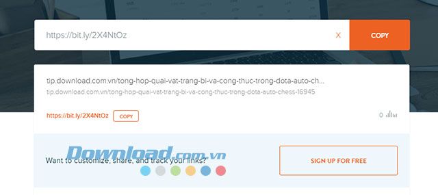 Liên kết sau khi được rút ngắn trên Bit.ly
