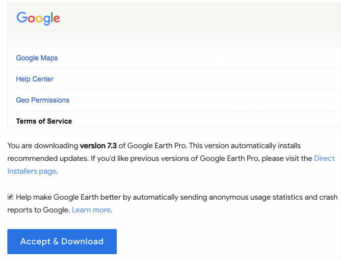 Chấp nhận điều khoản sử dụng Google Earth Pro