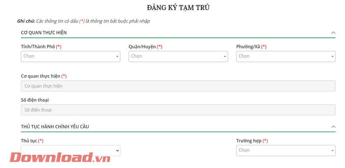 Điền đầy đủ thông tin